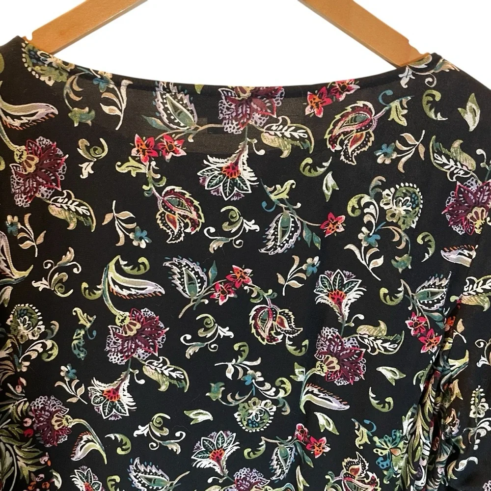 J. Jill Floral Long Sleeve Blouse Tunic in Black Green and Burgundy